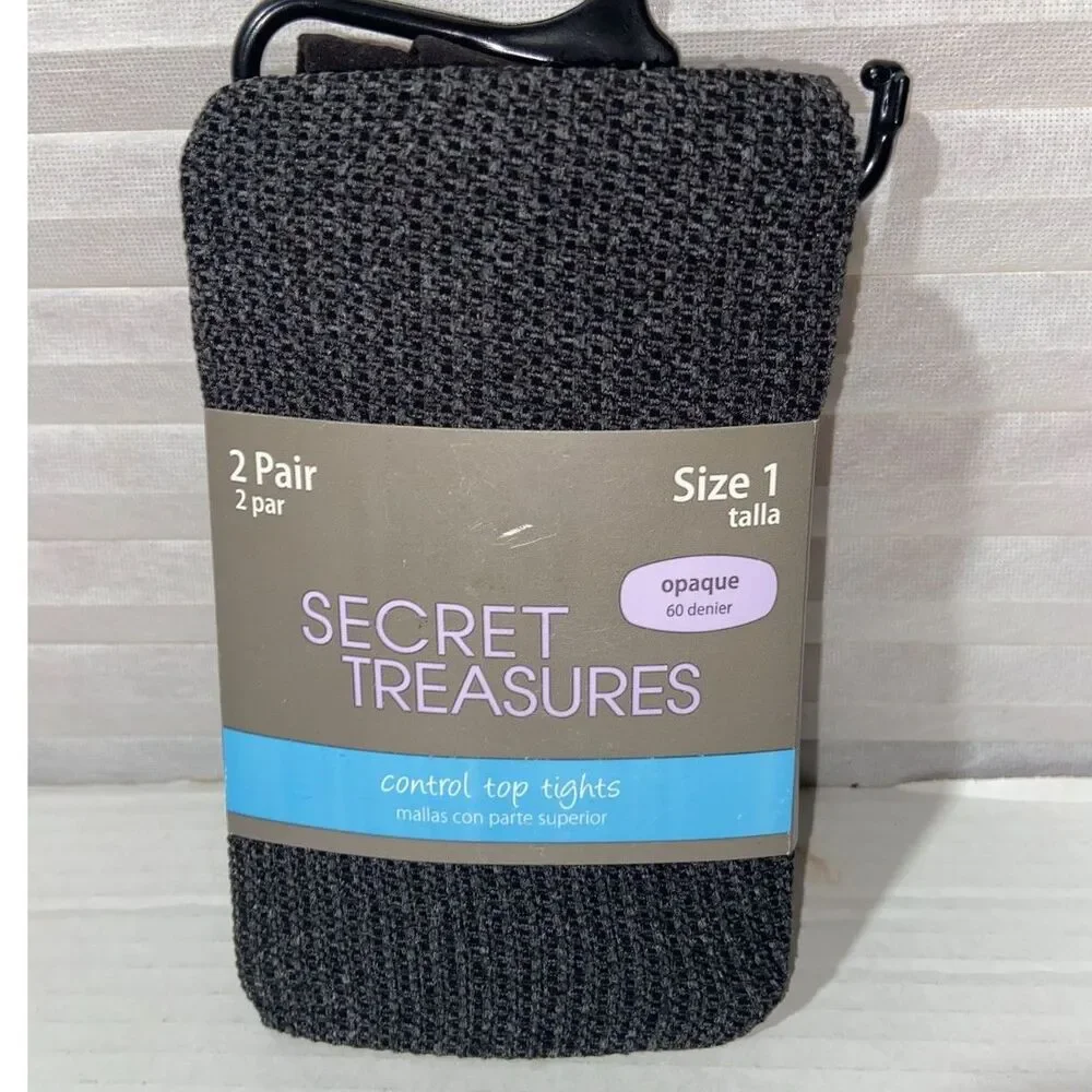 2 Secret Treasures Tights Control Top 4 Pairs Charcoal Black 60 Denier Size 1